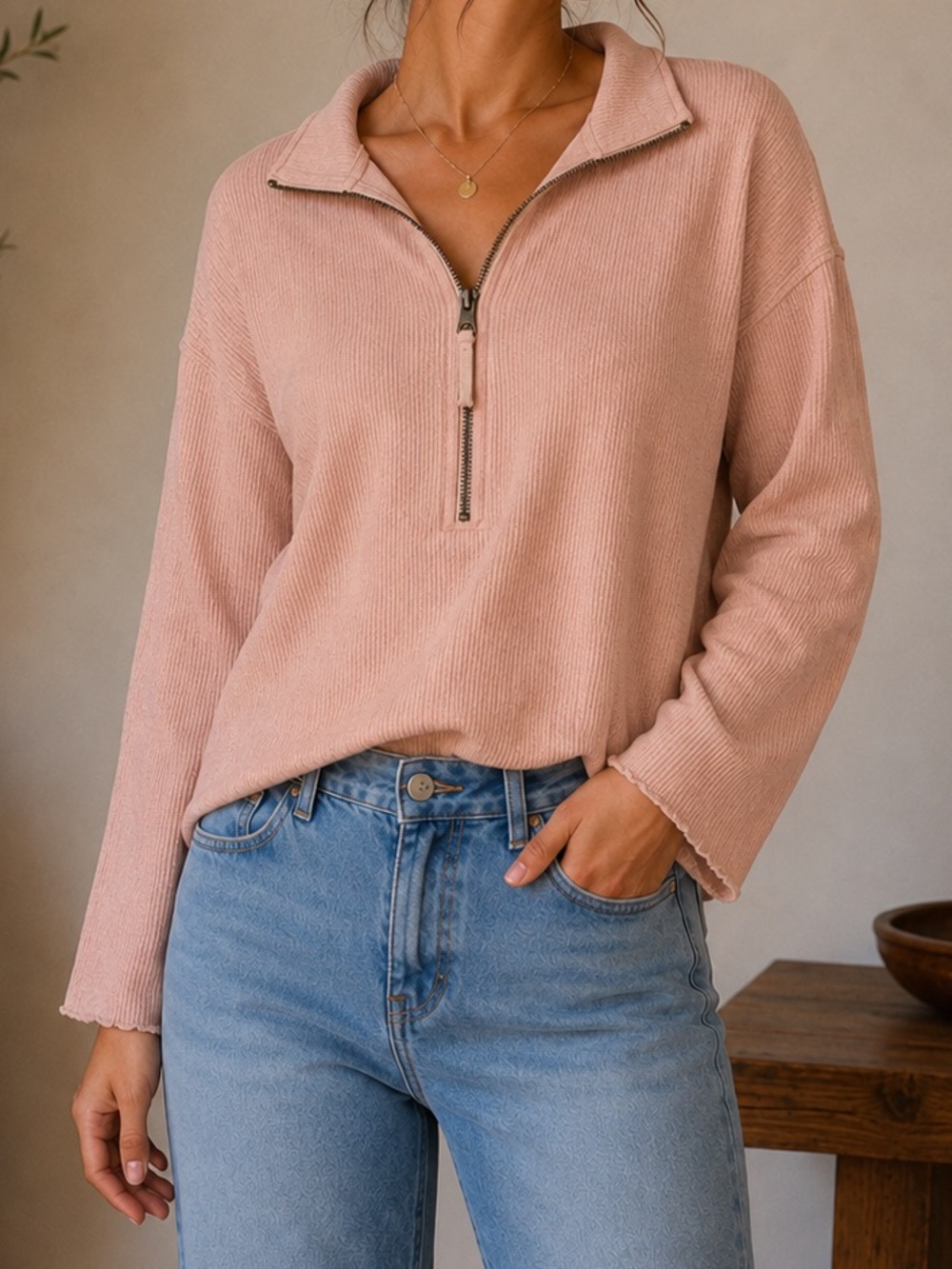 Pink Zip Up Pullover Top